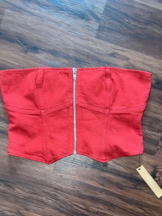 Reformation Red Denim Corset Top Strapless Bustier - Picture 1 of 5